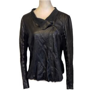 Trouve' Leather Jacket Sz Large Black Knit Sleeves Moto Asymmetrical Zipper Soft